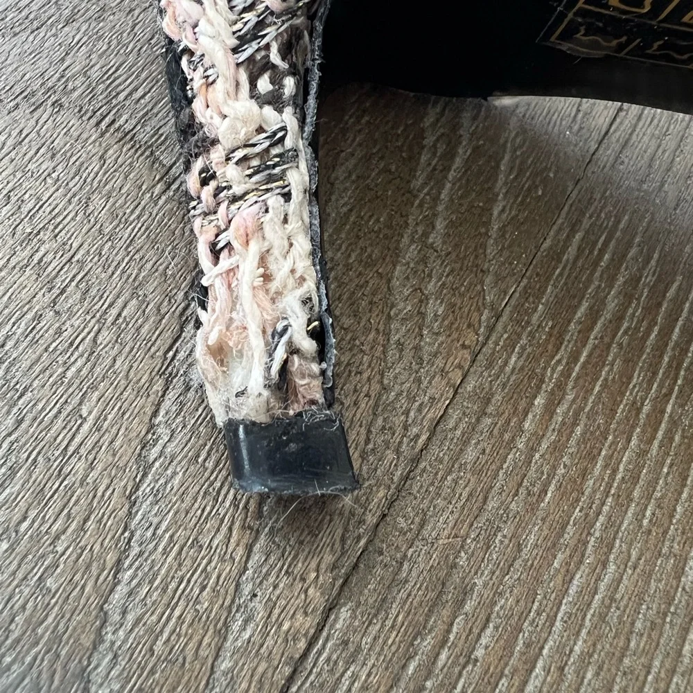 Anine Bing Nina Slingback Heels with Metal Toe in Black/Cream/Apricot Tweed - Picture 10 of 11